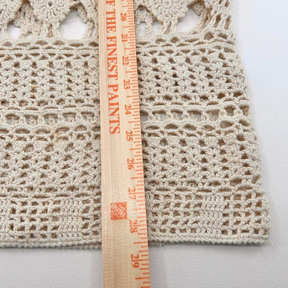Wms Vintage Crochet Lace Top M Beige Floral Boho Festival Cottagecore - Picture 6 of 8